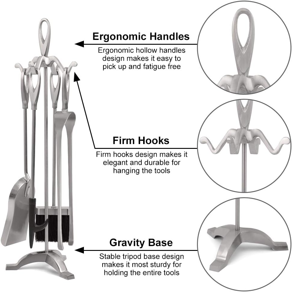 5 Piece Fireplace Tool Set Silver Wrought Iron 25.2"(64cm)