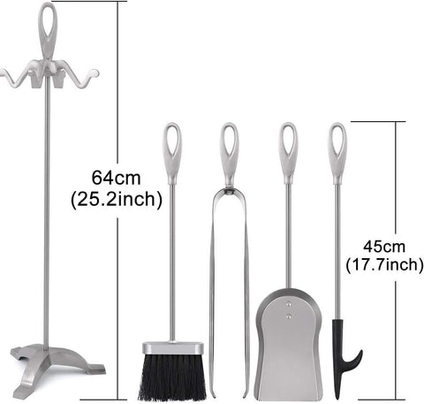 5 Piece Fireplace Tool Set Silver Wrought Iron 25.2"(64cm)