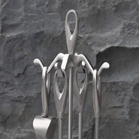 5 Piece Fireplace Tool Set Silver Wrought Iron 25.2"(64cm)