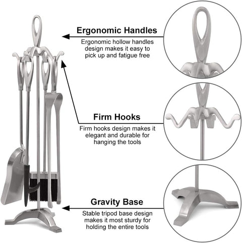 5 Piece Fireplace Tool Set Silver Wrought Iron 25.2"(64cm)