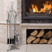 5 Piece Fireplace Tool Set Silver Wrought Iron 25.2"(64cm)