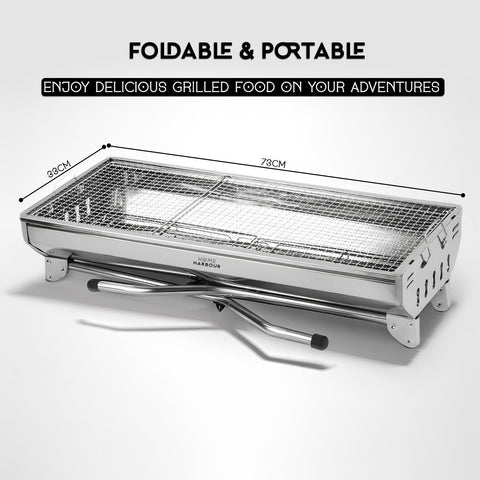 Folding Stainless-Steel Charcoal BBQ Grill & 50 Eco Firelighters