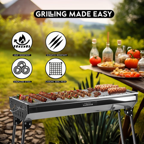 Folding Stainless-Steel Charcoal BBQ Grill & 50 Eco Firelighters