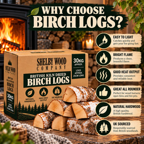 30kg BRITISH Kiln Dried Birch Hardwood Logs