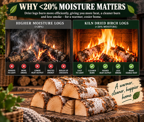 30kg BRITISH Kiln Dried Birch Hardwood Logs
