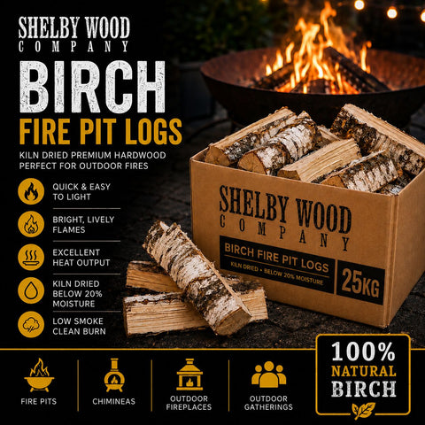25kg Fire Pit Kiln Dried Birch Hardwood Logs