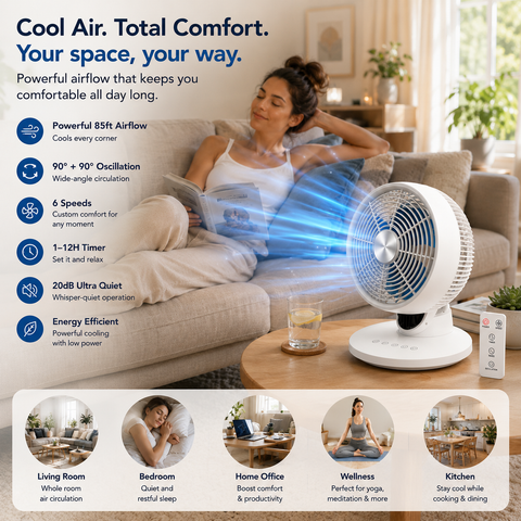 12" Air Circulator Fan with Remote Control 6 Speed
