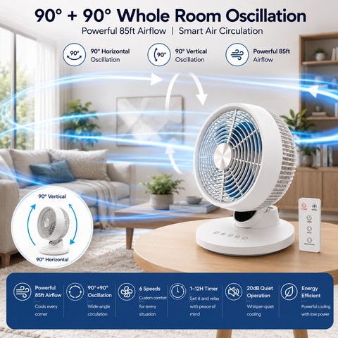 12" Air Circulator Fan with Remote Control 6 Speed
