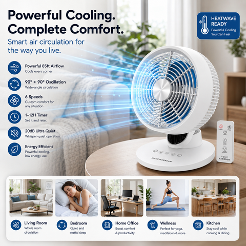 12" Air Circulator Fan with Remote Control 6 Speed