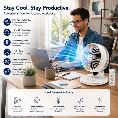 12" Air Circulator Fan with Remote Control 6 Speed