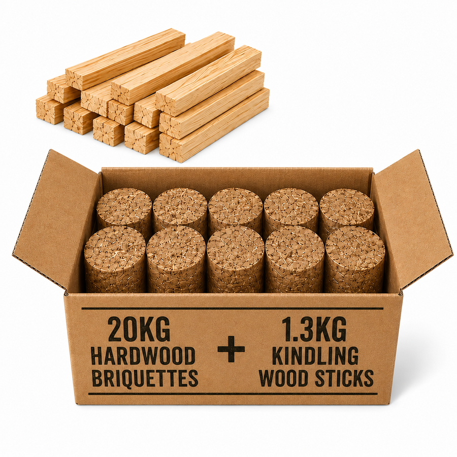 20KG Hardwood Briquettes and Kindling Wood Sticks Bundle