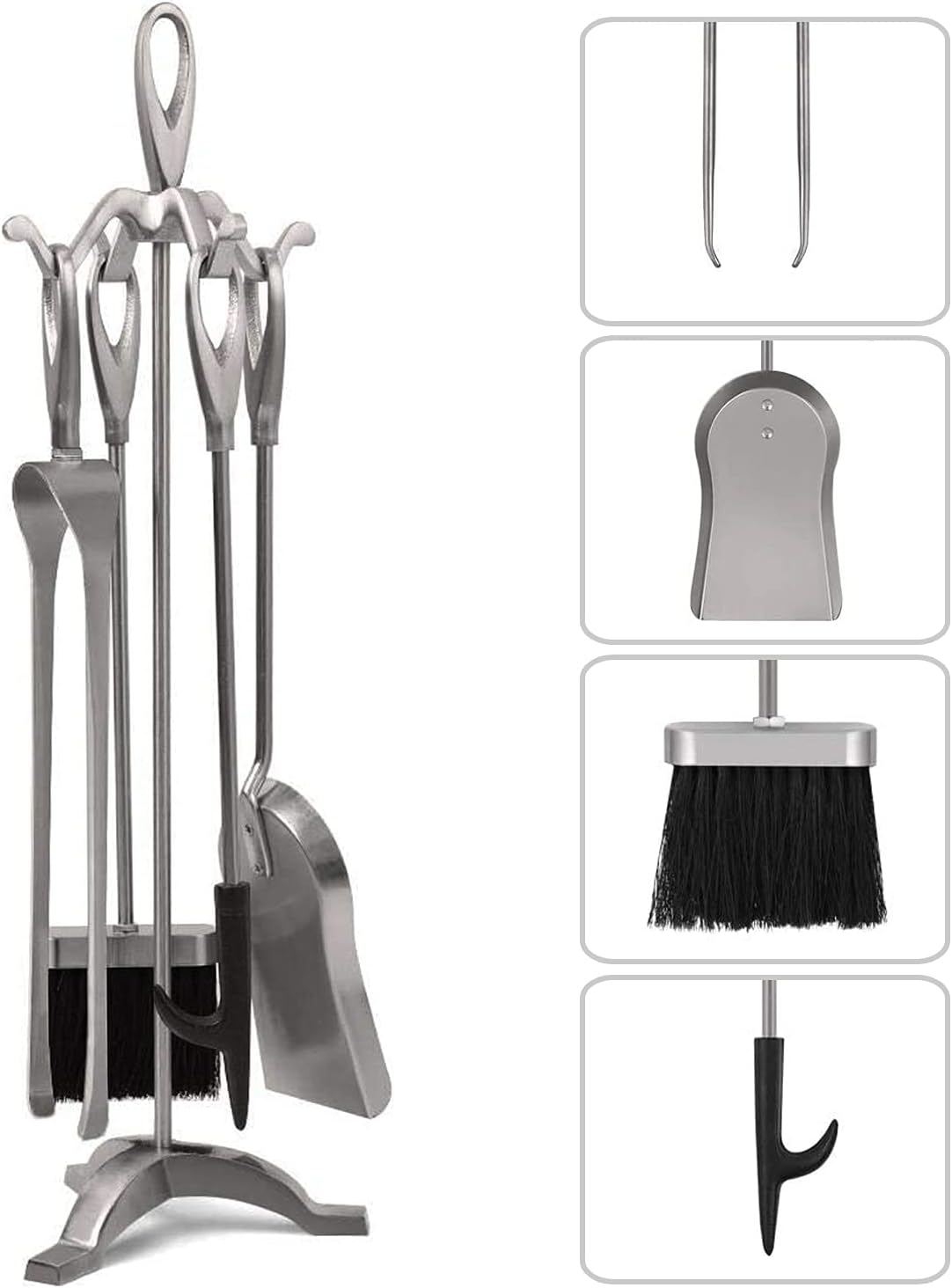 5 Piece Fireplace Tool Set Silver Wrought Iron 25.2"(64cm)