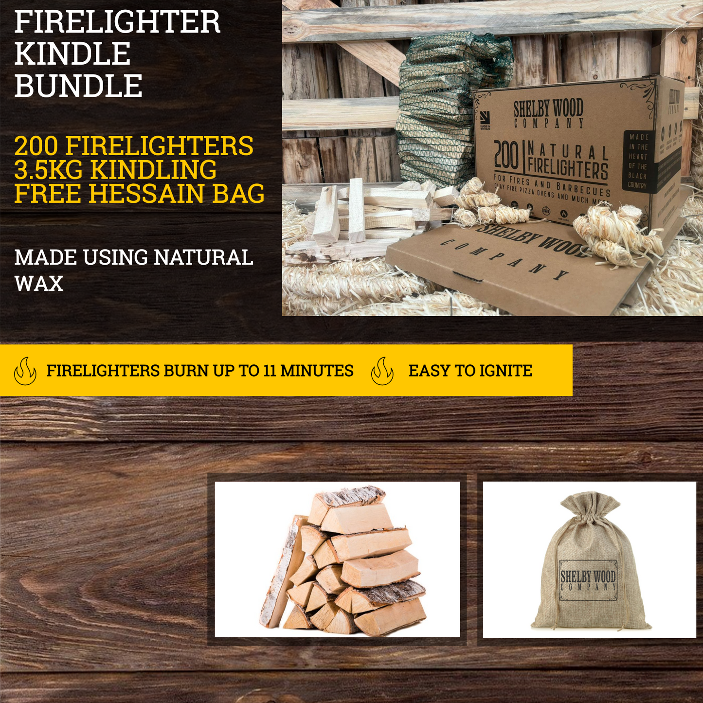 200 Eco-Friendly Waxed Firelighters, 3.5 Kg Kindling Plus Free Firelighter Bag