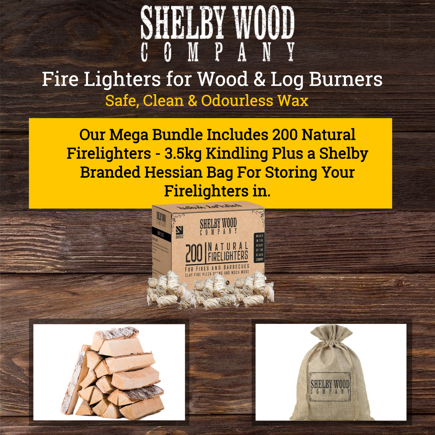 200 Eco-Friendly Waxed Firelighters, 3.5 Kg Kindling Plus Free Firelighter Bag