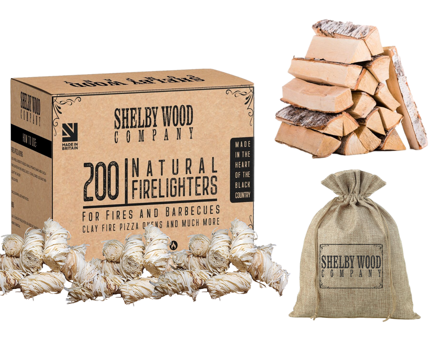 200 Eco-Friendly Waxed Firelighters, 3.5 Kg Kindling Plus Free Firelighter Bag