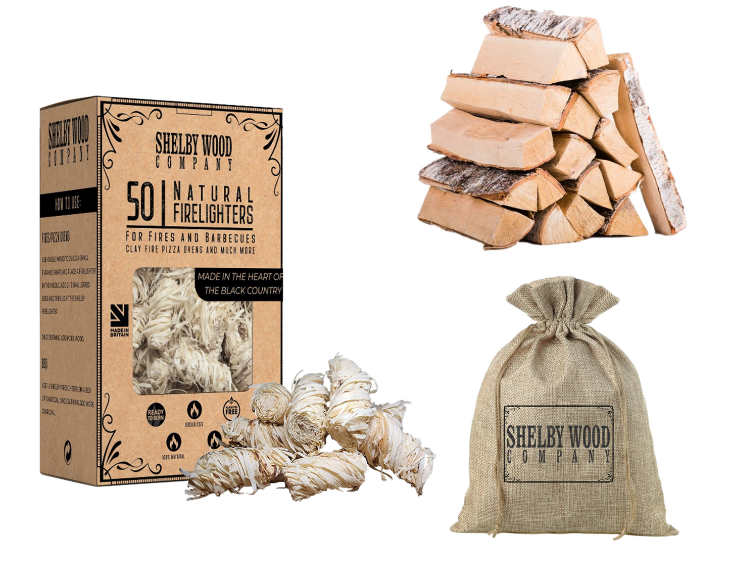 50 Eco-Friendly Waxed Firelighters, 3.5 Kg Kindling Plus Free Firelighter Bag